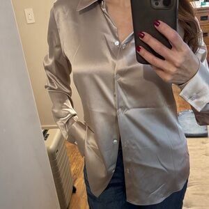 Theory Light Beige Satin Shirt